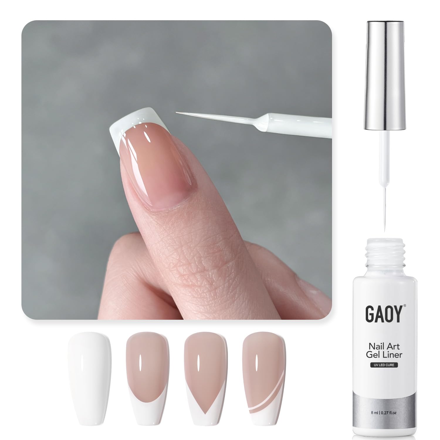 GAOY bottle front view showing clear label and white swirl color benefit