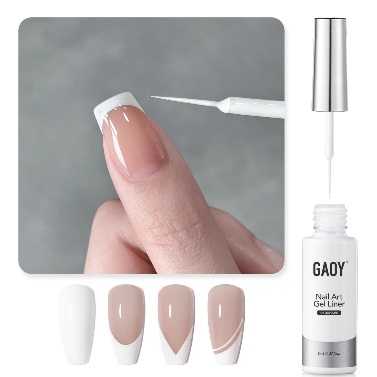 GAOY bottle front view showing clear label and white swirl color benefit