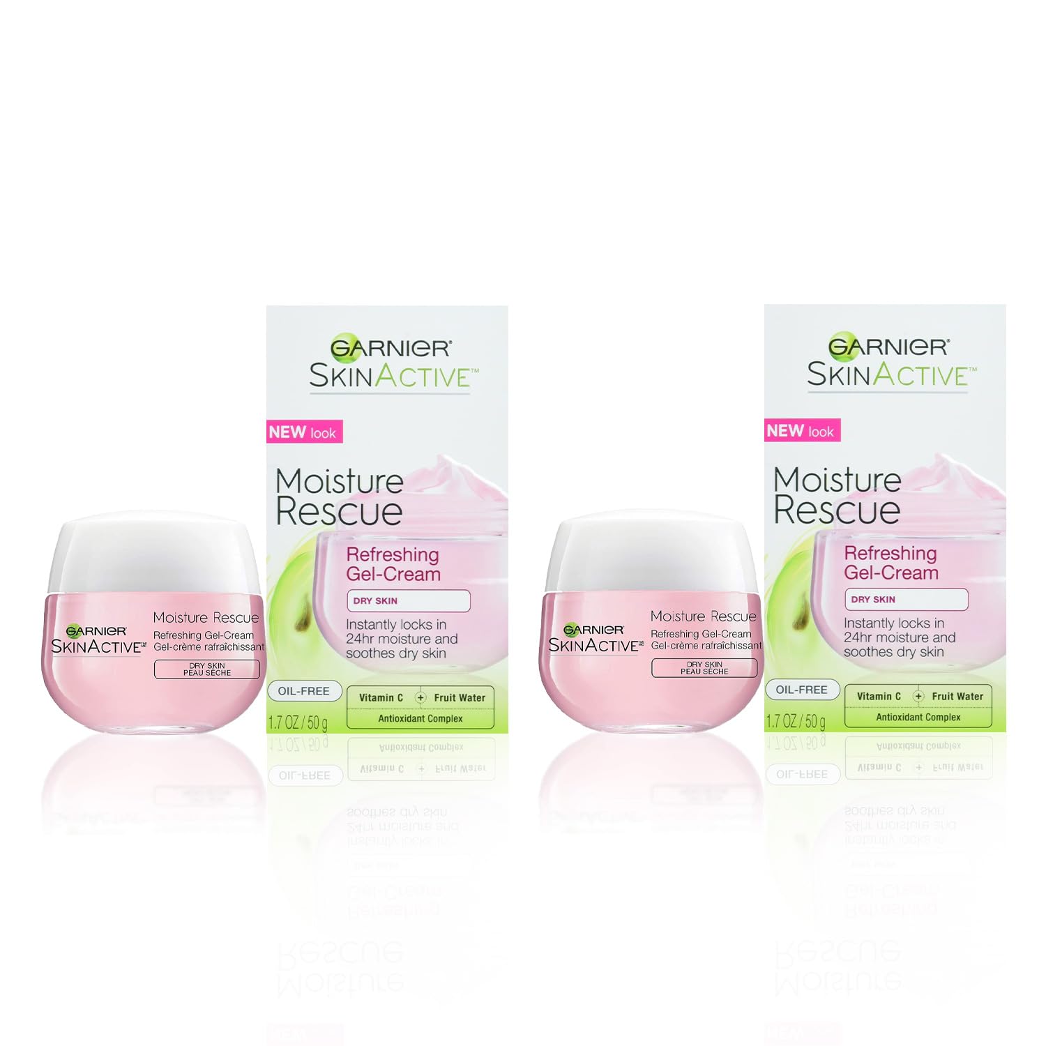 Garnier front jar Moisture Rescue showing label and compact packaging for quick hydration