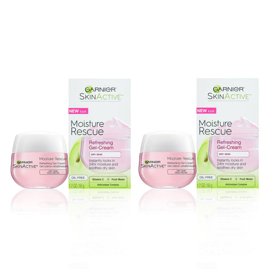 Garnier front jar Moisture Rescue showing label and compact packaging for quick hydration