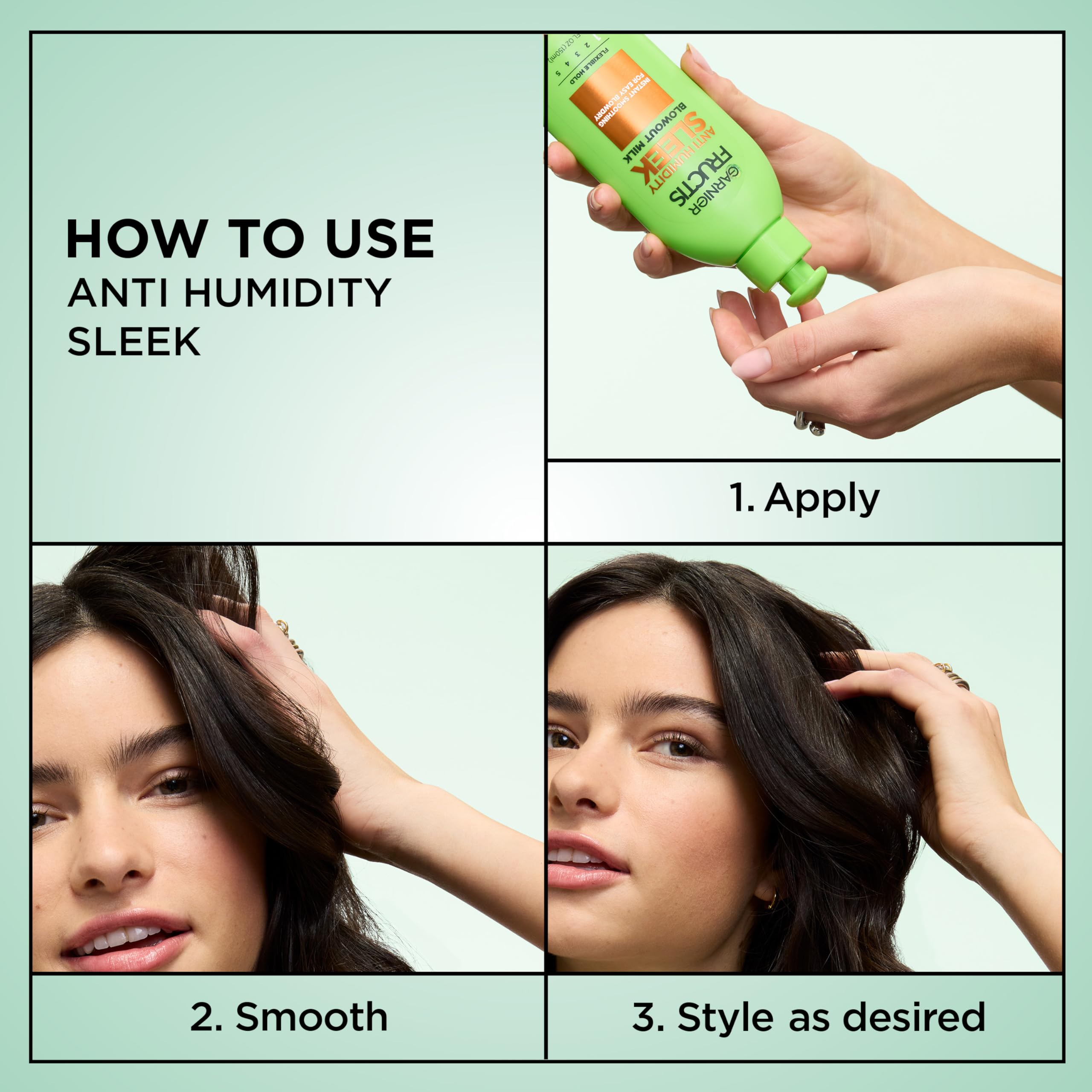 Garnier Fructis being applied to damp hair to reduce frizz and aid styling