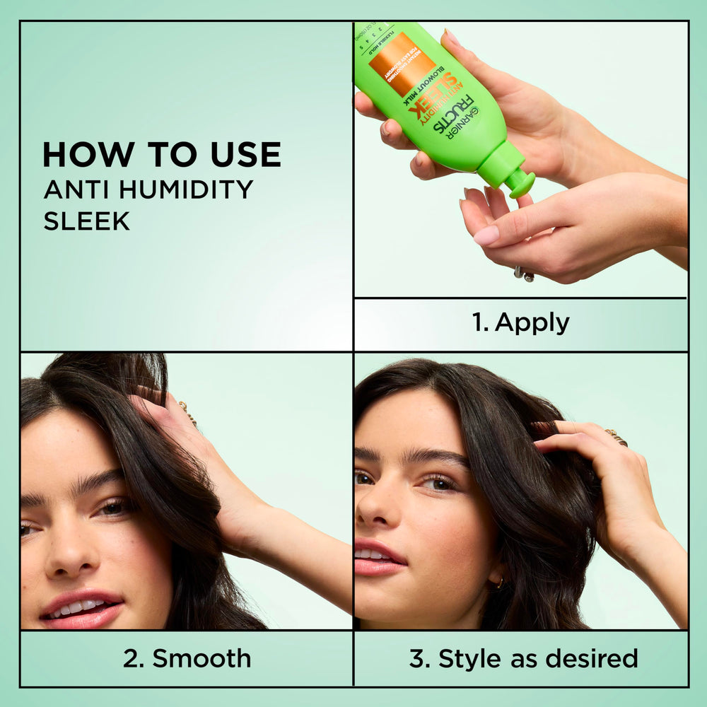 Garnier Fructis being applied to damp hair to reduce frizz and aid styling
