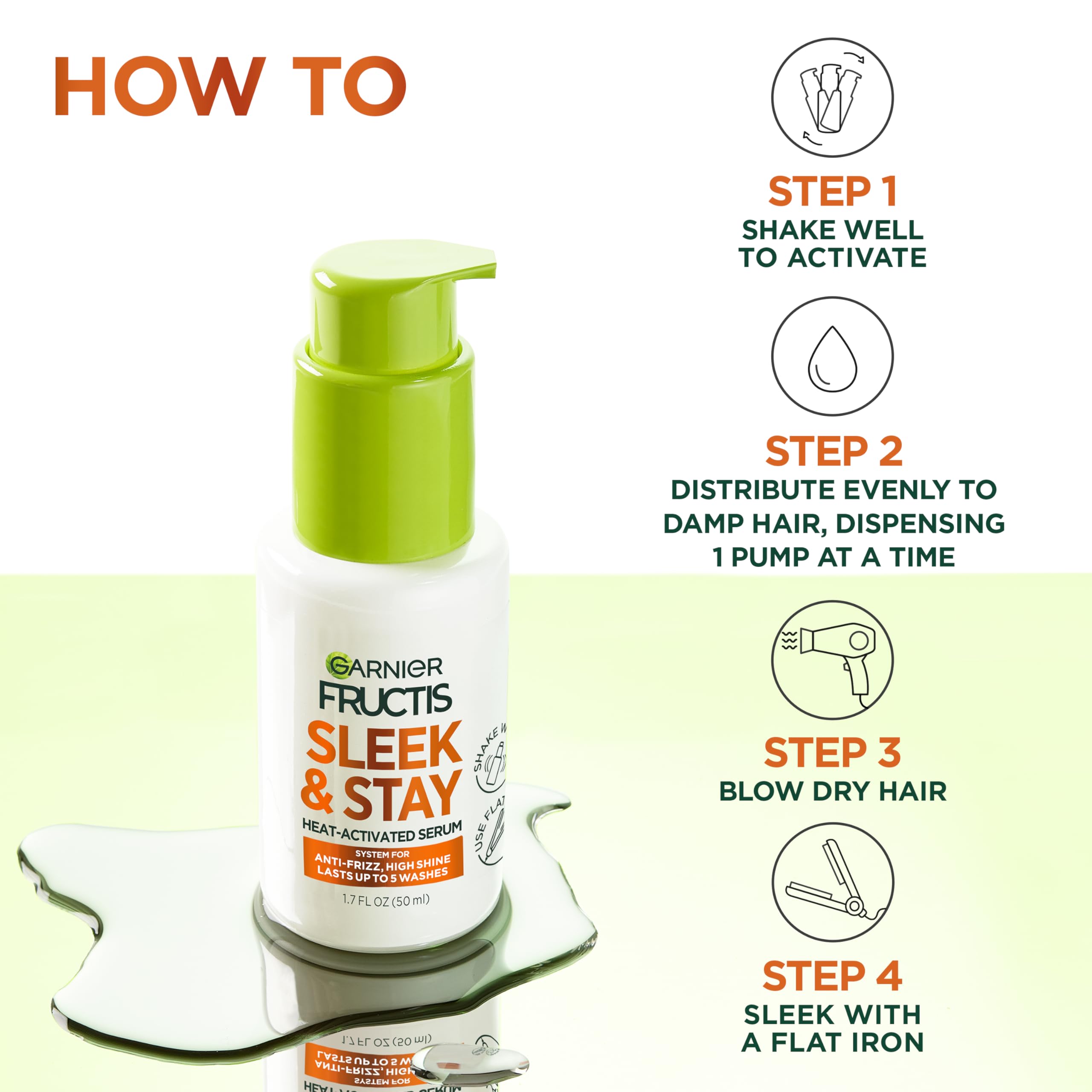 Garnier Fructis applied to damp hair before blow dry for smooth styling benefit