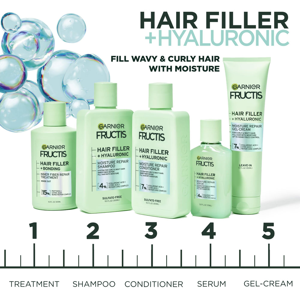 Garnier Fructis before and after curly hair showing improved definition and reduced frizz