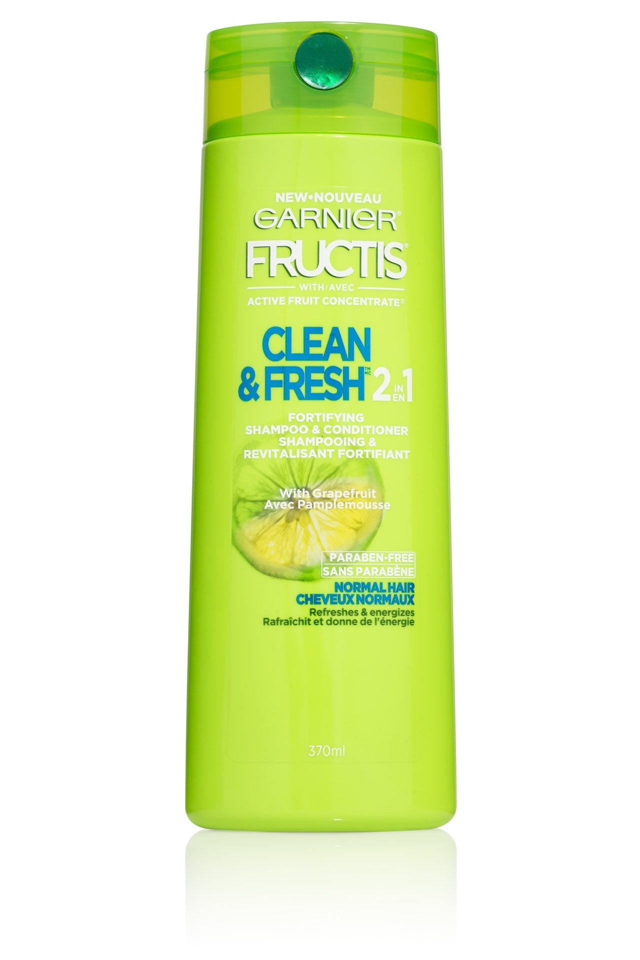 Garnier Fructis front packaging showing bottle and label, convenient daily use