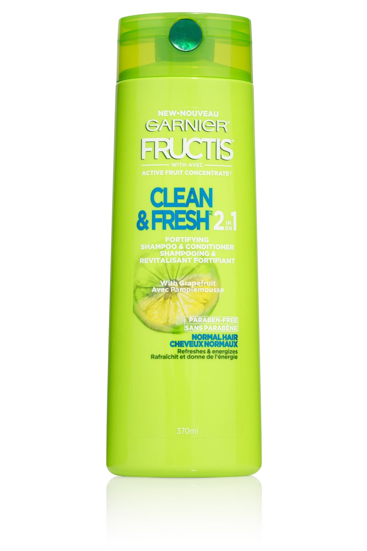 Garnier Fructis front packaging showing bottle and label, convenient daily use
