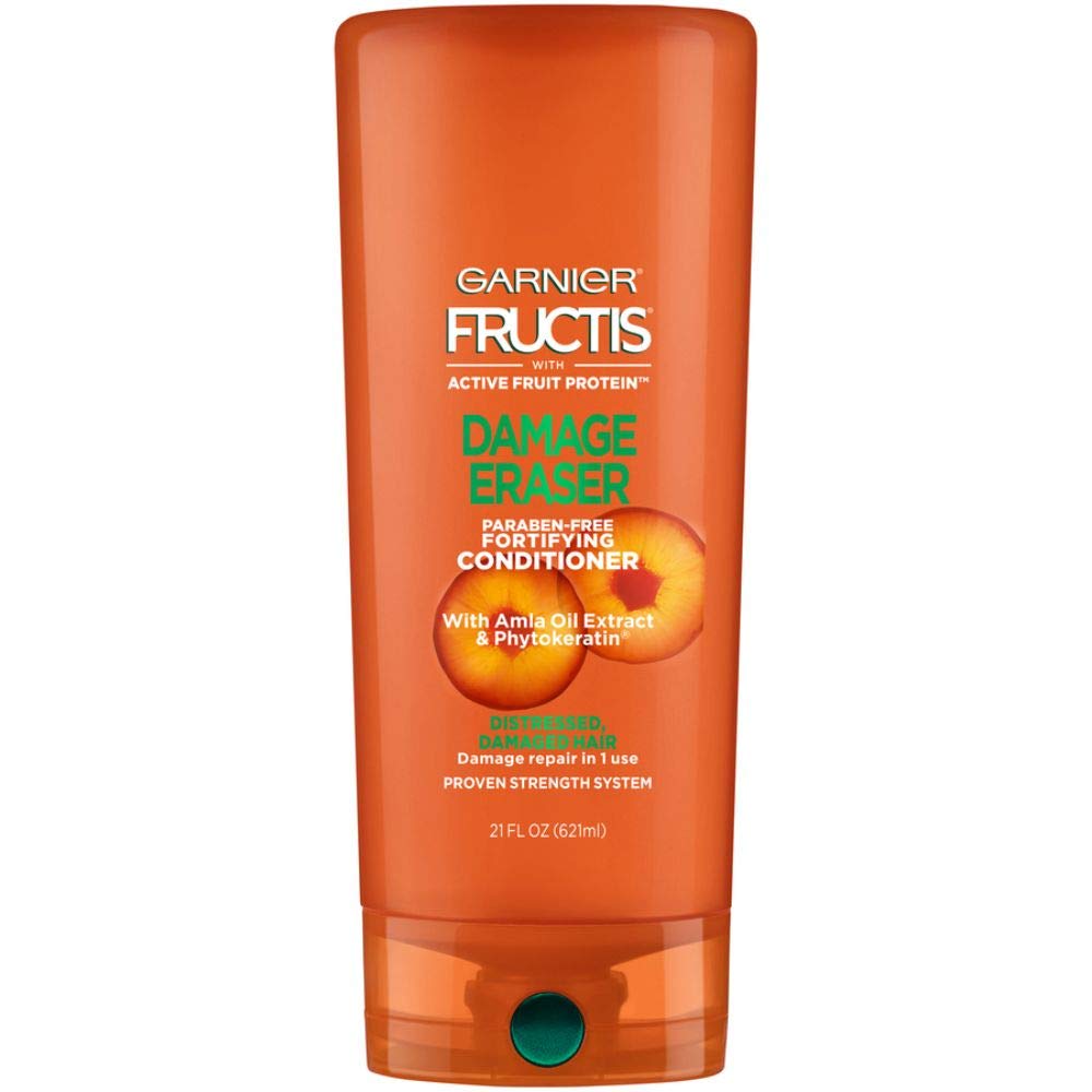 Garnier Fructis bottle front view showing label and repair benefits