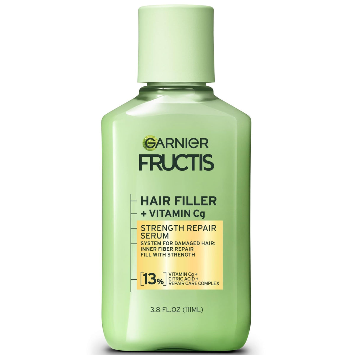 Garnier Fructis front packaging showing serum bottle and benefits