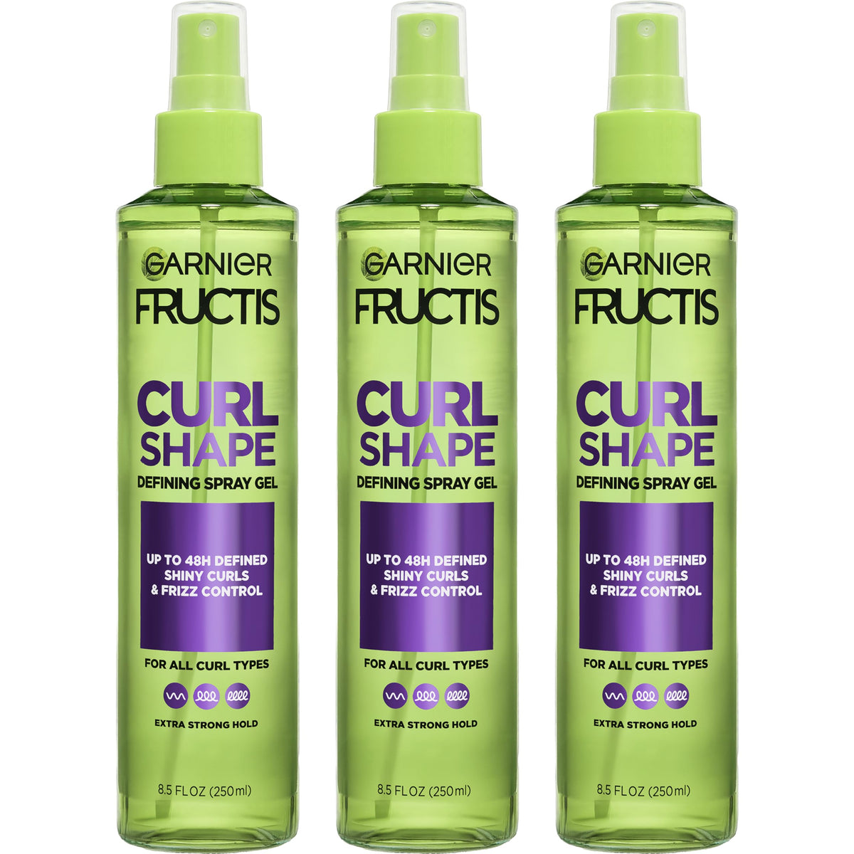 garnier product front packaging showing bottle and branding, clear styling benefit