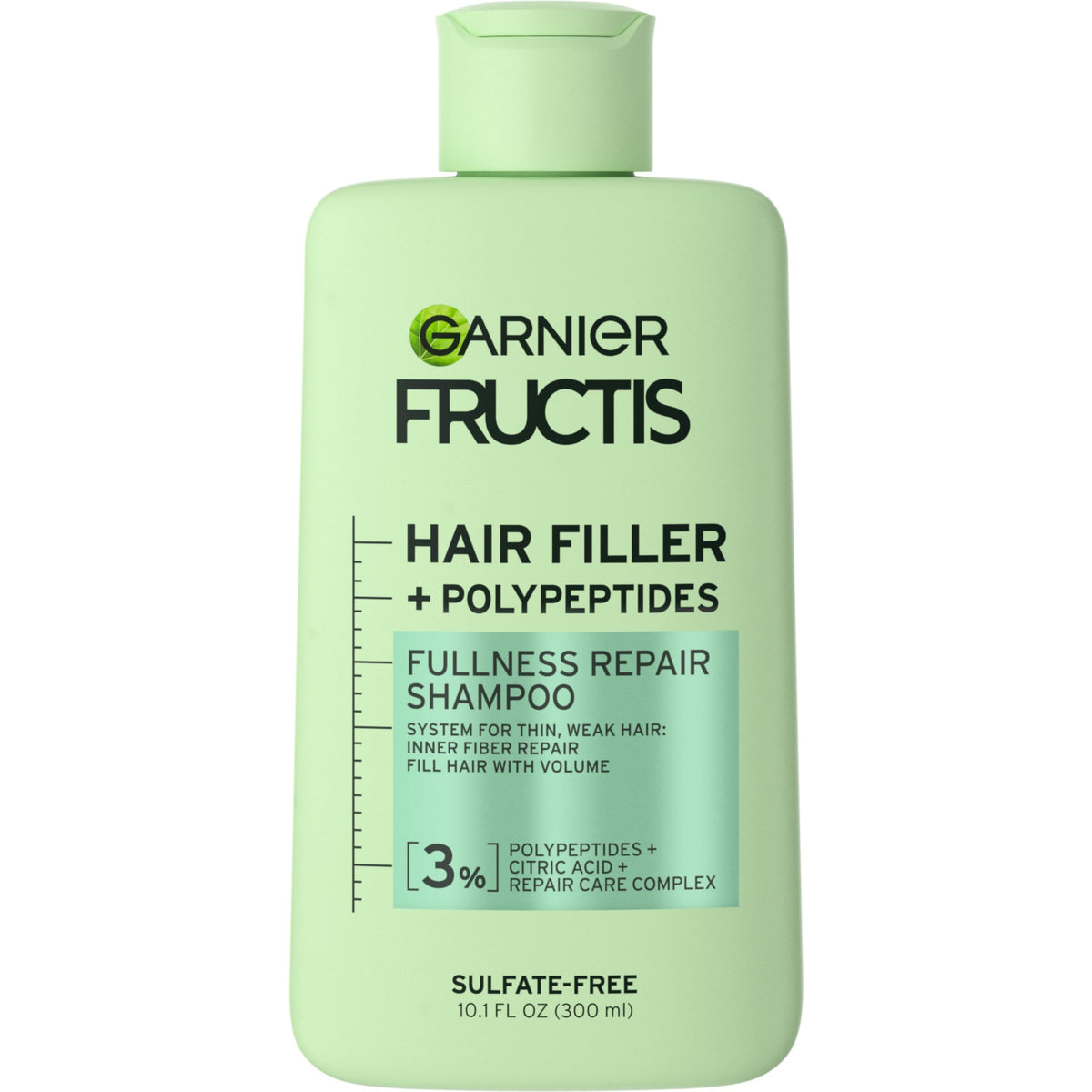 Garnier Fructis front bottle showing product and volumizing benefit