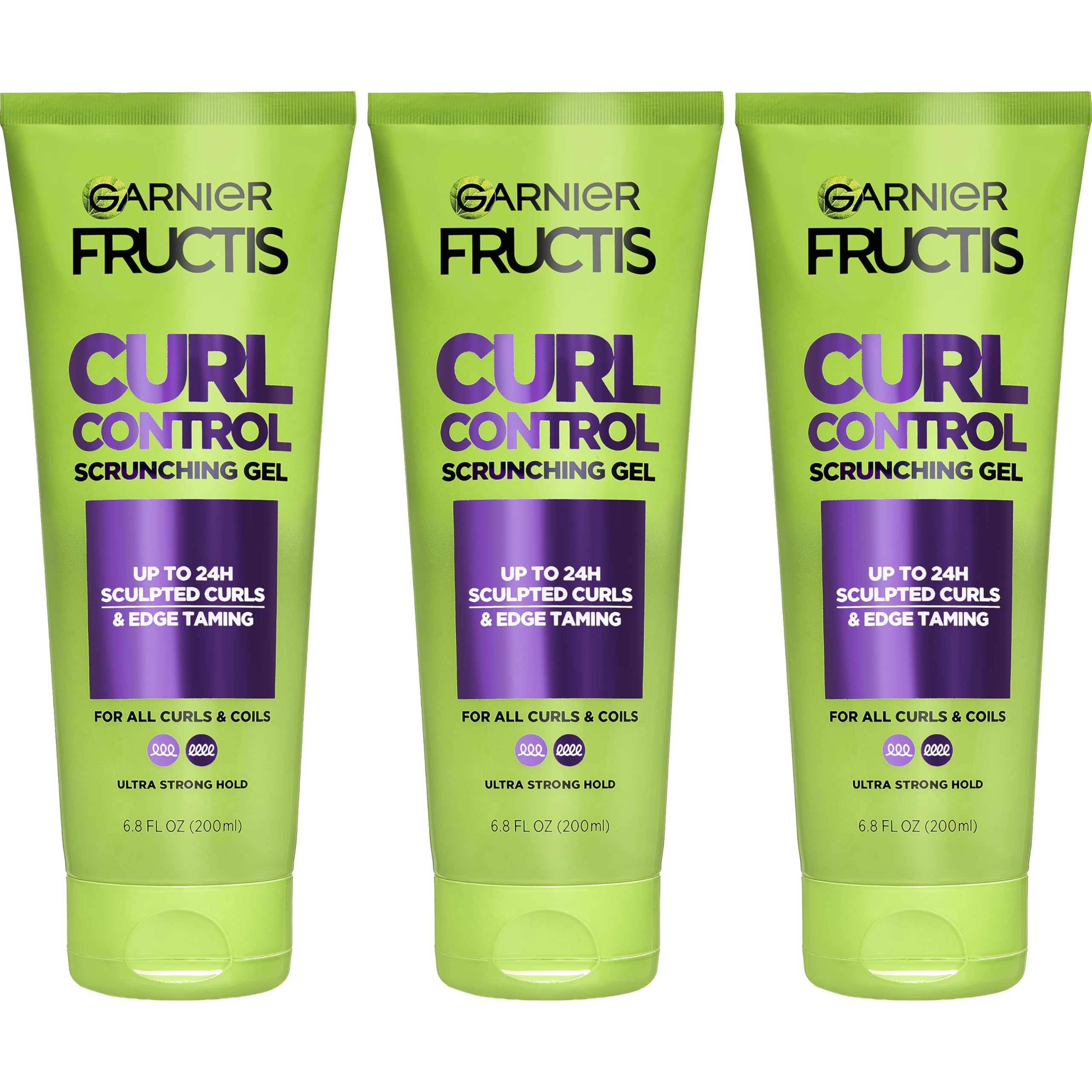 Garnier Fructis front packaging showing product benefits and 3-count offer