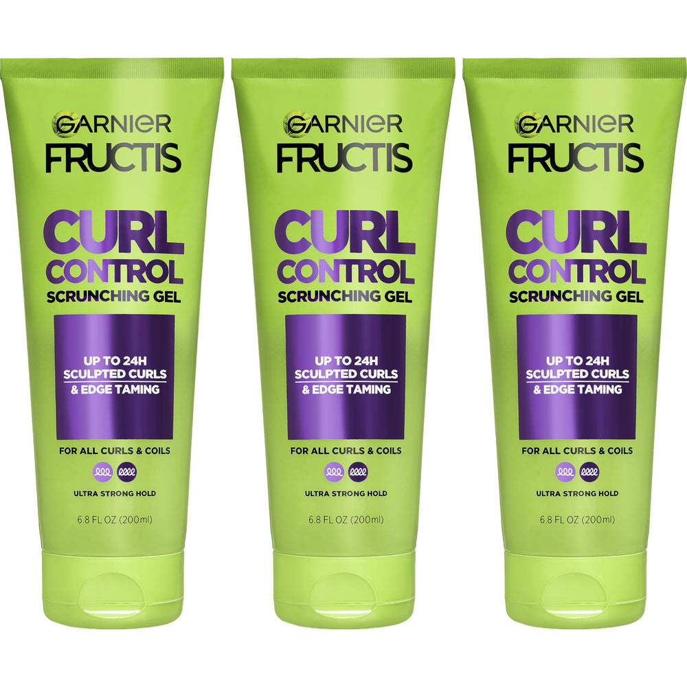 Garnier Fructis front packaging showing product benefits and 3-count offer