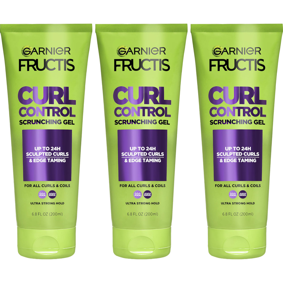 Garnier Fructis front packaging showing product benefits and 3-count offer