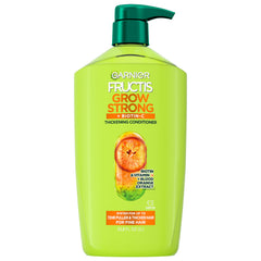 Garnier bottle front view showing label and fuller-hair promise