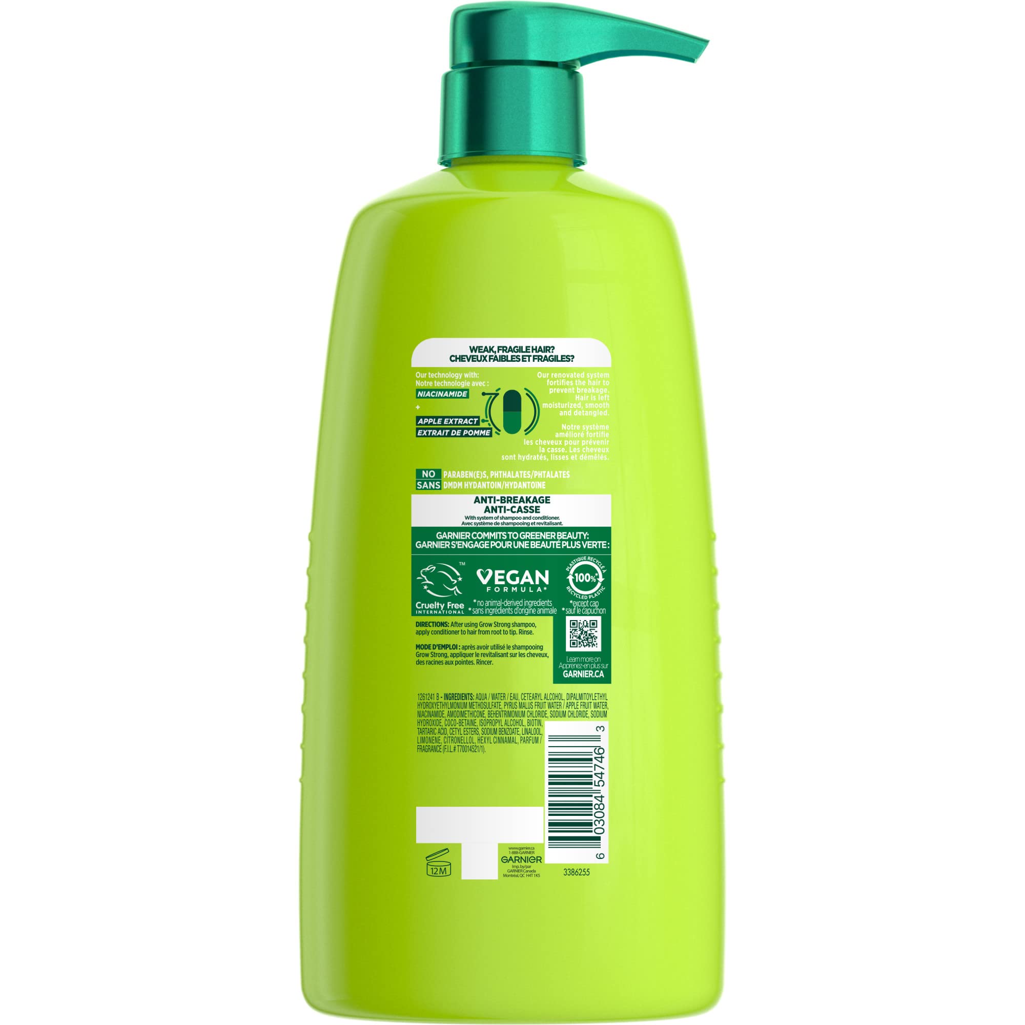 Garnier Fructis ingredient close-up of apple extract and ceramide texture, emphasizes strengthening benefit