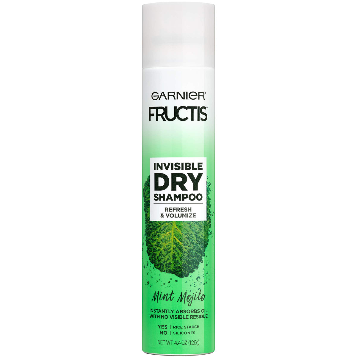 Garnier Fructis front packaging showing Mint Mojito scent and 4.4 oz size benefit