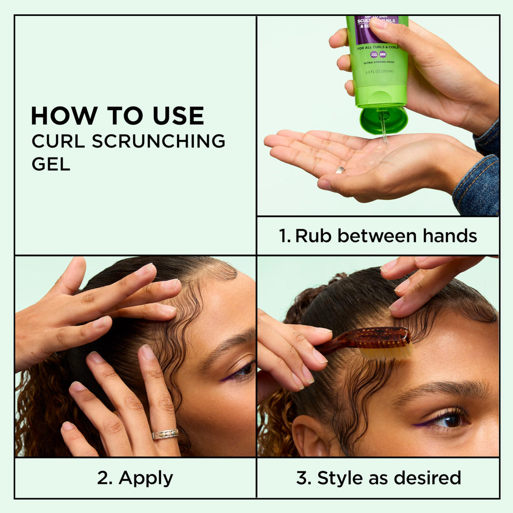 Garnier Fructis used with prayer-hands to smooth and define curls