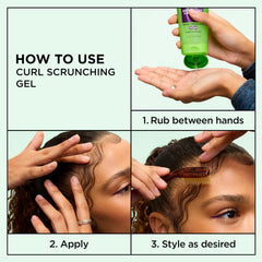 Garnier Fructis used with prayer-hands to smooth and define curls
