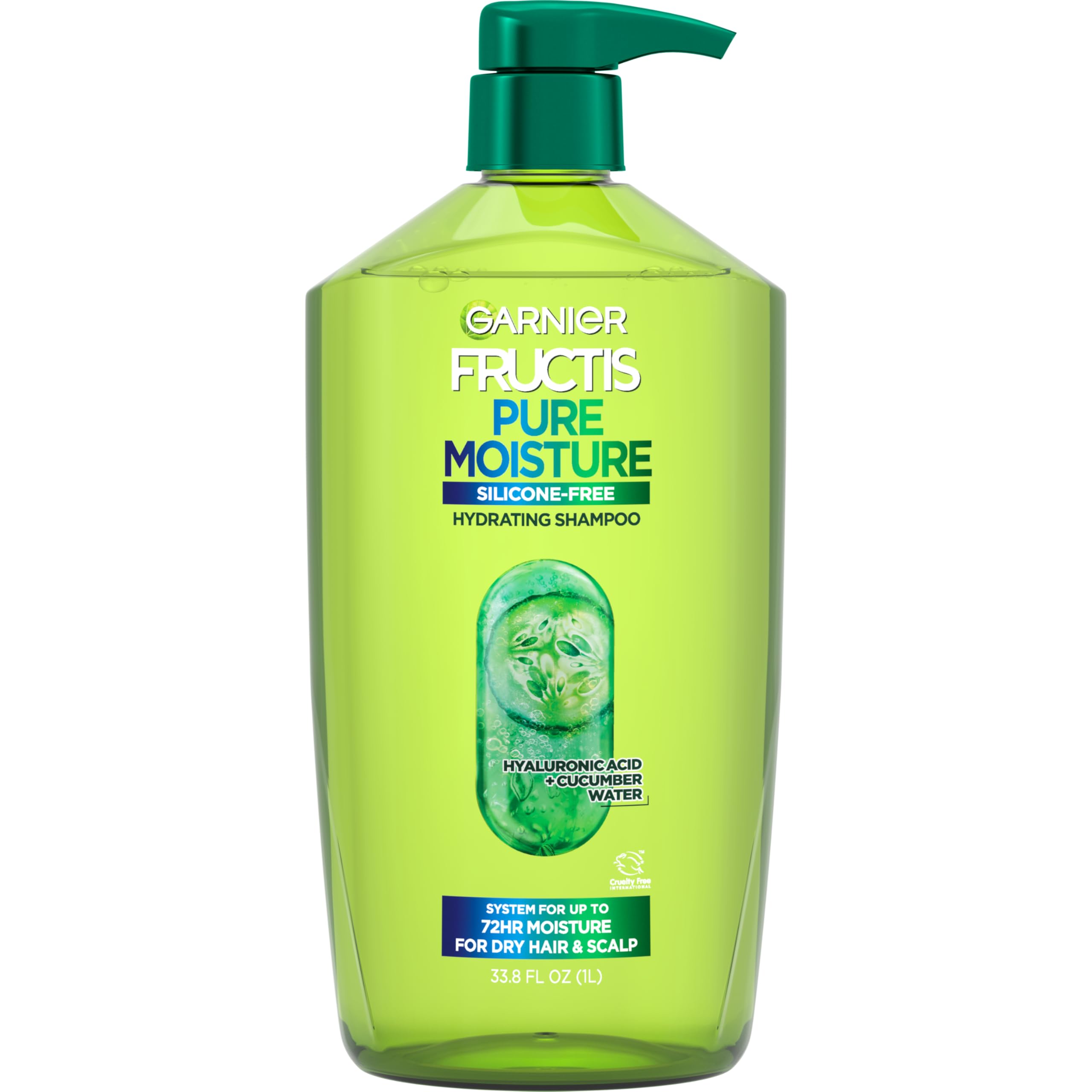 Garnier Fructis front packaging showing 33.8 fl oz and benefits