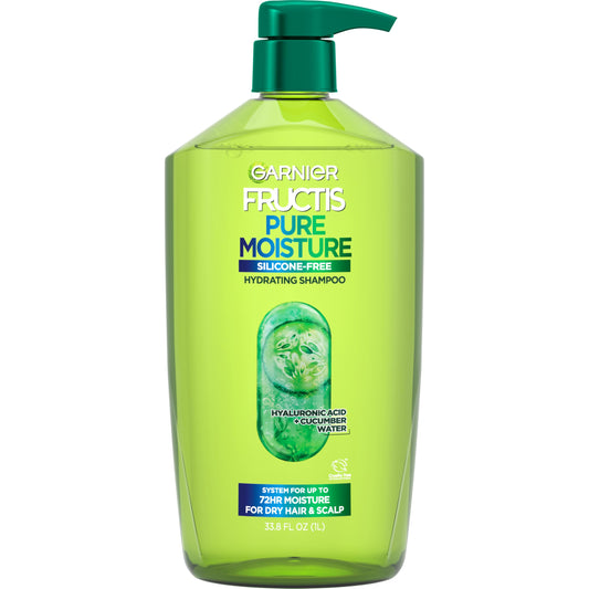 Garnier Fructis front packaging showing 33.8 fl oz and benefits