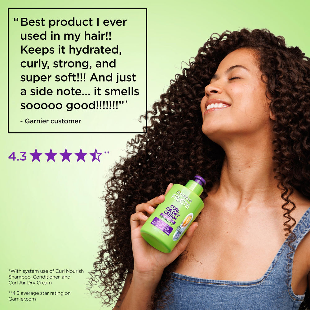 Garnier Fructis size comparison beside a hand to show 10.2 fl oz scale
