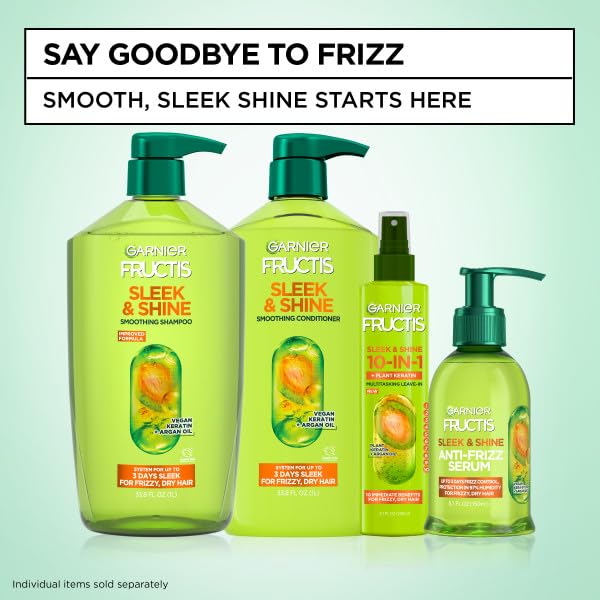 Garnier Fructis before and after image showing reduced frizz
