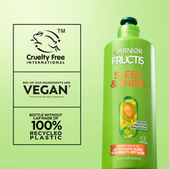 Side-by-side before and after hair using Garnier Fructis to show reduced frizz and shine
