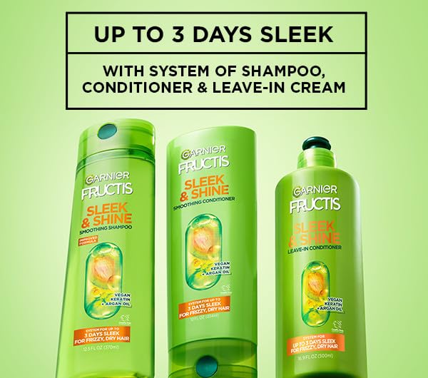 Argan oil drop and plant keratin graphic highlighting Garnier Fructis nourishing ingredients