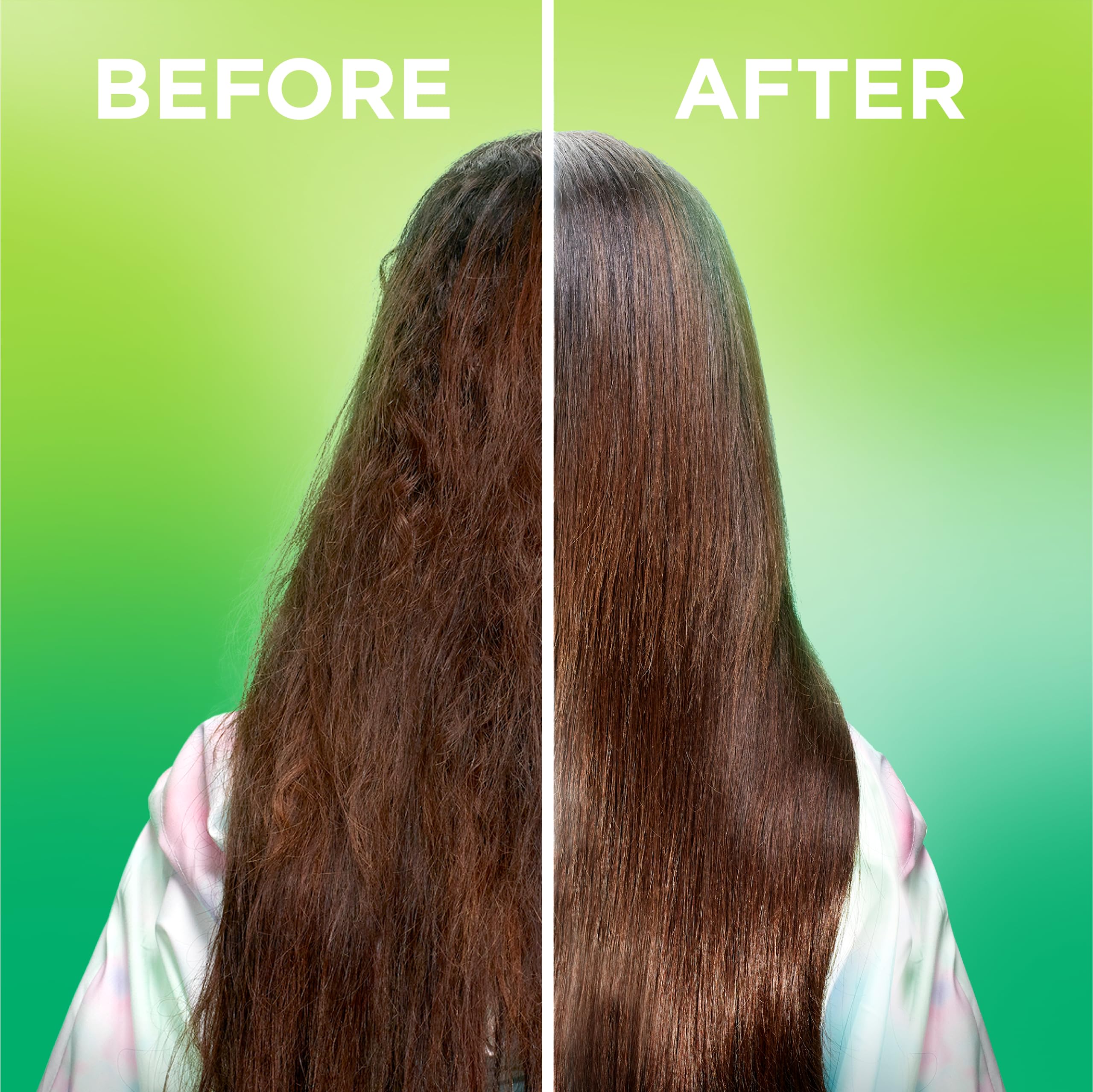 Garnier Fructis spray being applied to damp hair for detangling