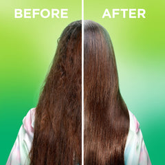 Garnier Fructis sleek & shine texture drop on hand illustrating lightweight absorption and shine