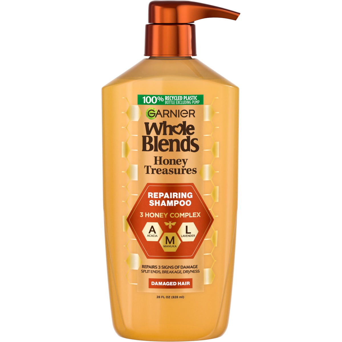 Garnier bottle front packaging showing honey-inspired design and benefits