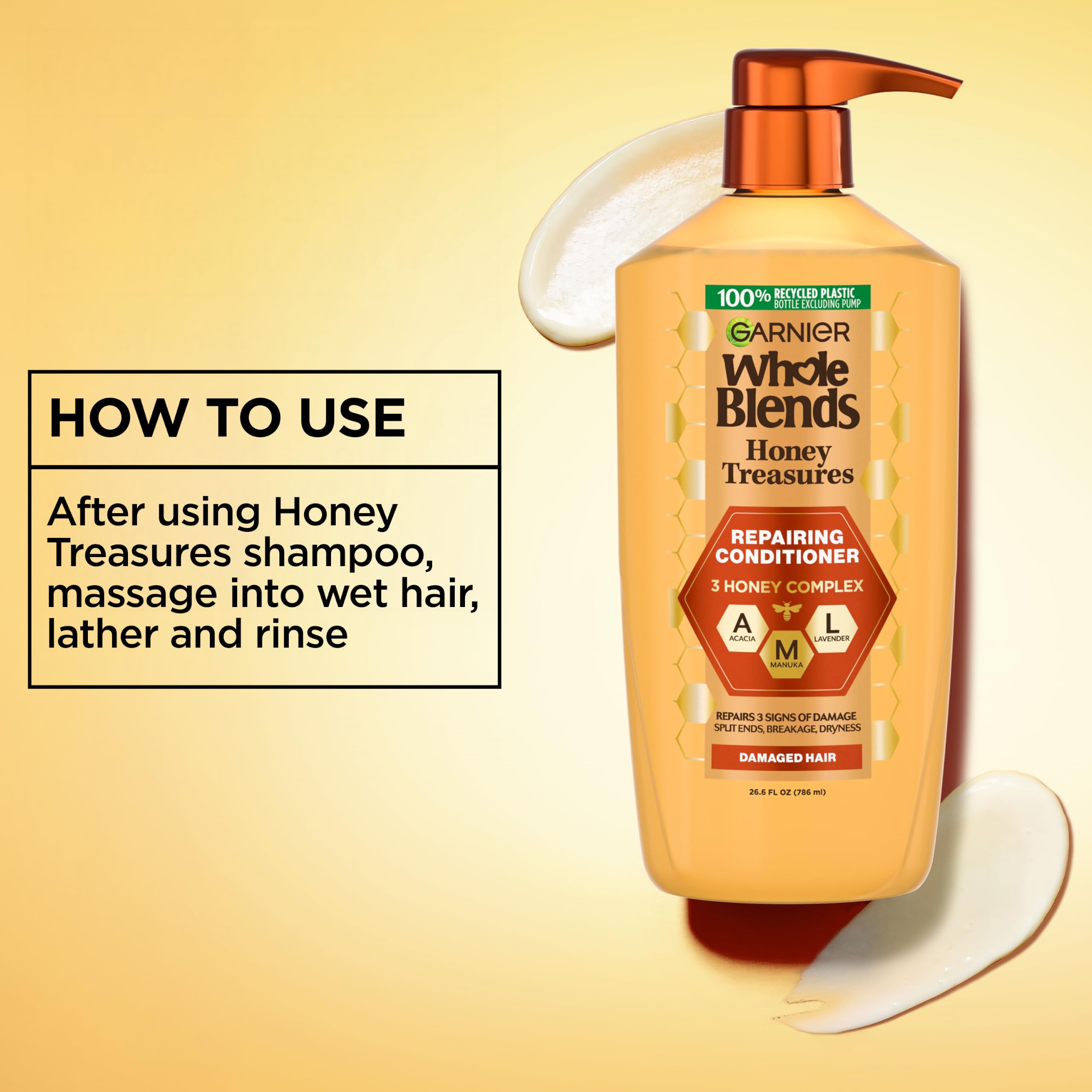 Garnier conditioner being applied in shower showing cleansing routine and detangling benefit