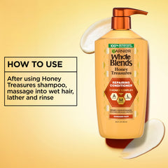 Garnier conditioner being applied in shower showing cleansing routine and detangling benefit