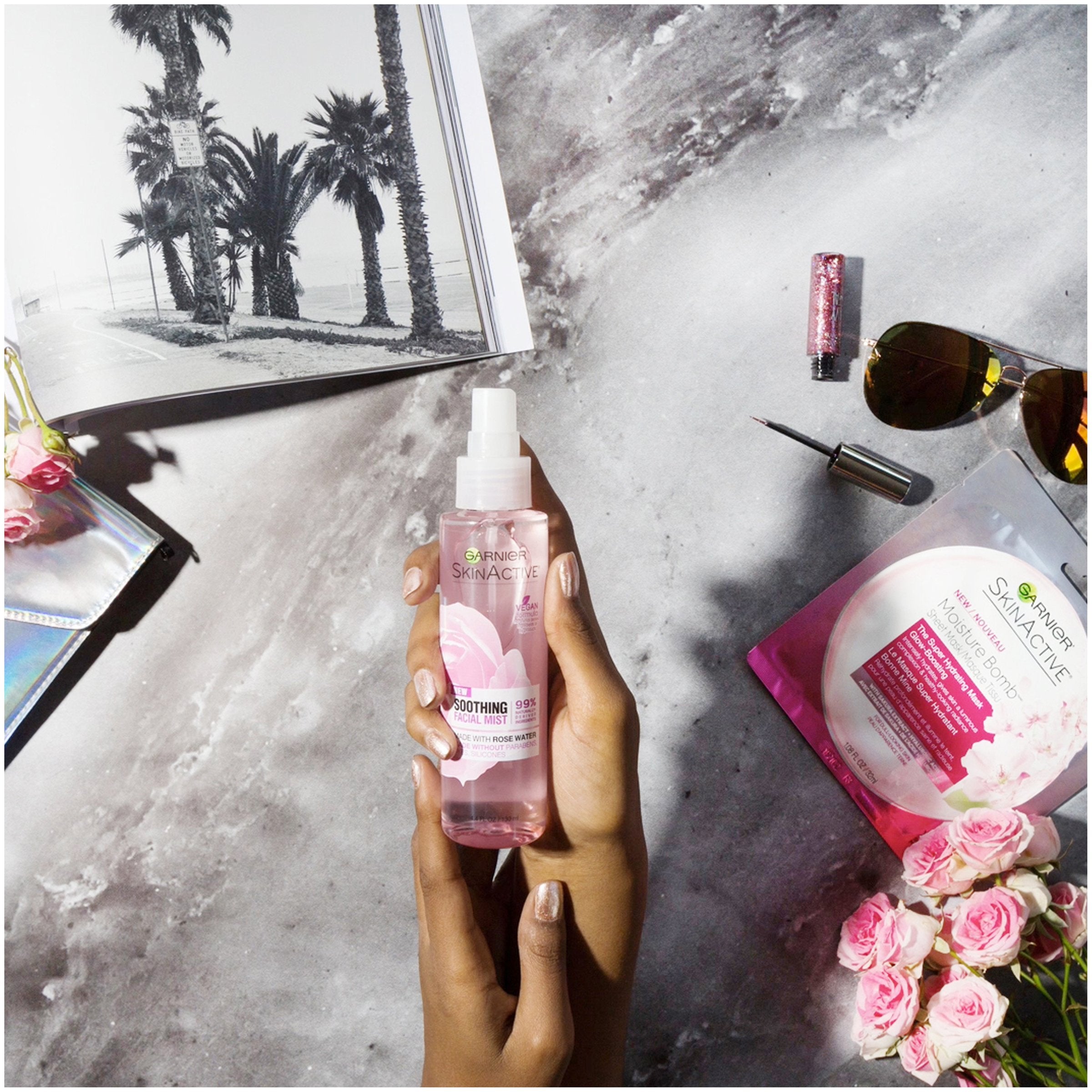 Garnier rose bloom ingredient image highlighting soothing botanical benefit