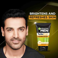 Garnier men TurboBright close-up label showing key ingredients and benefits