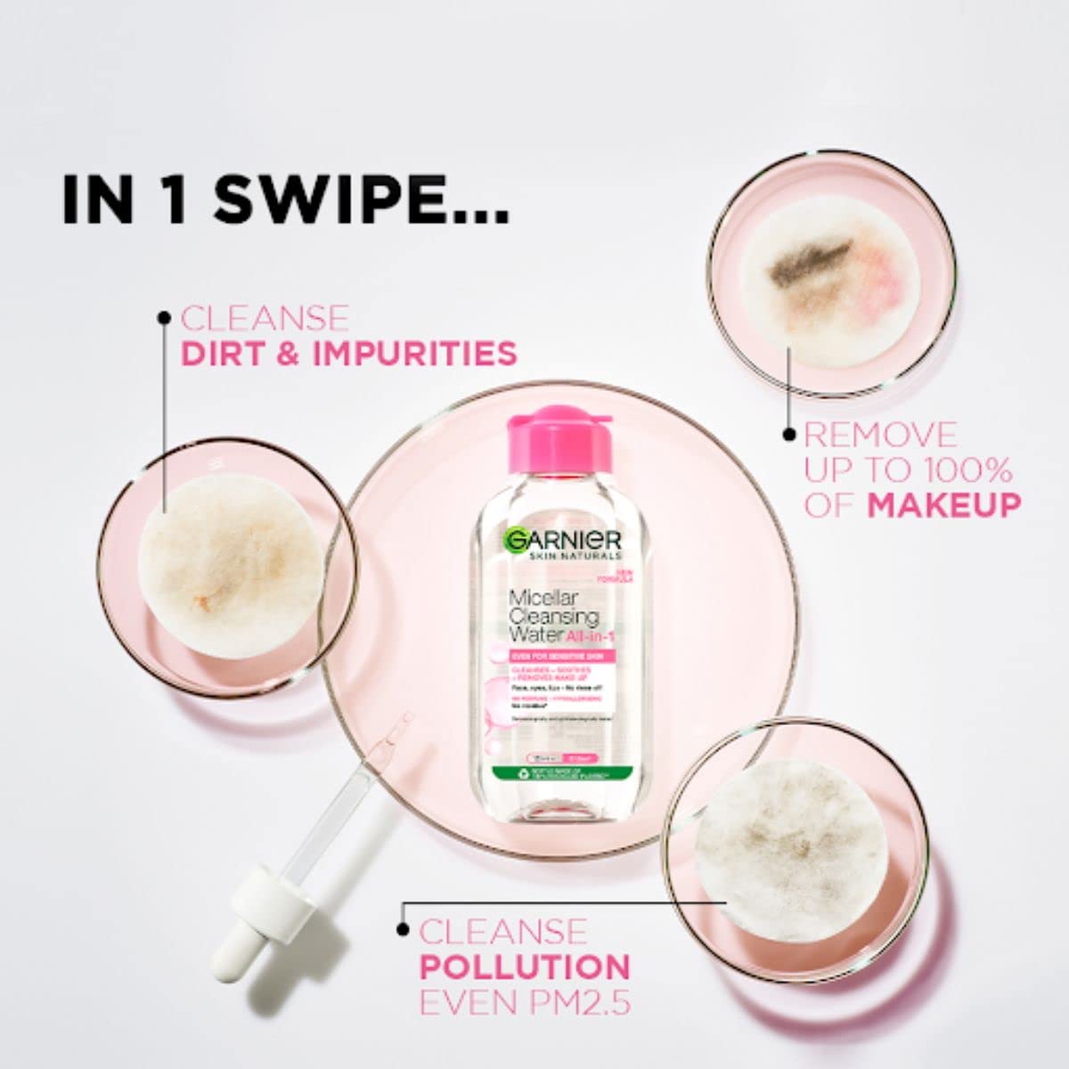 Garnier micellar 125ml cap and label detail highlighting ingredient clarity