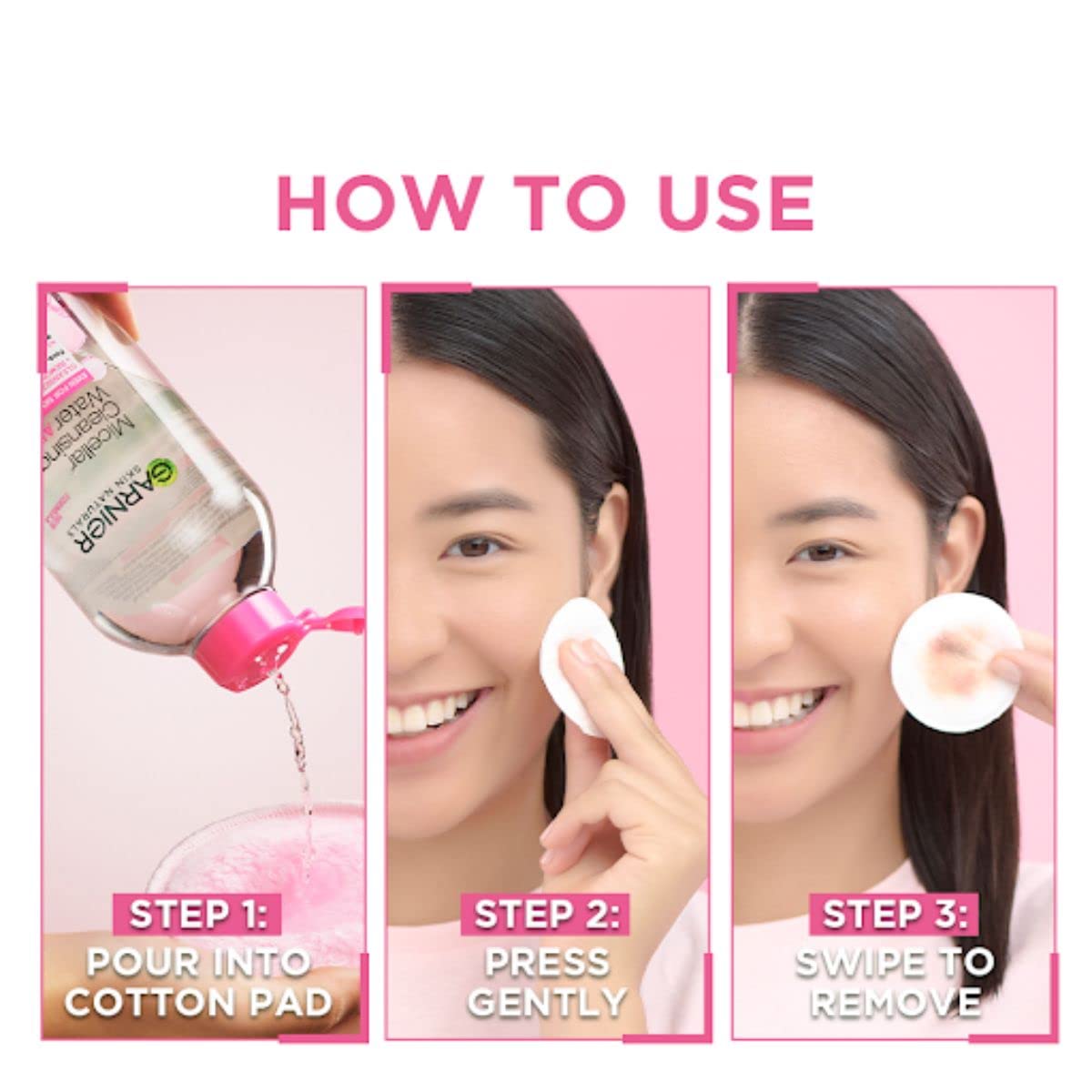 Garnier micellar 125ml on cotton pad removing makeup for quick cleanse