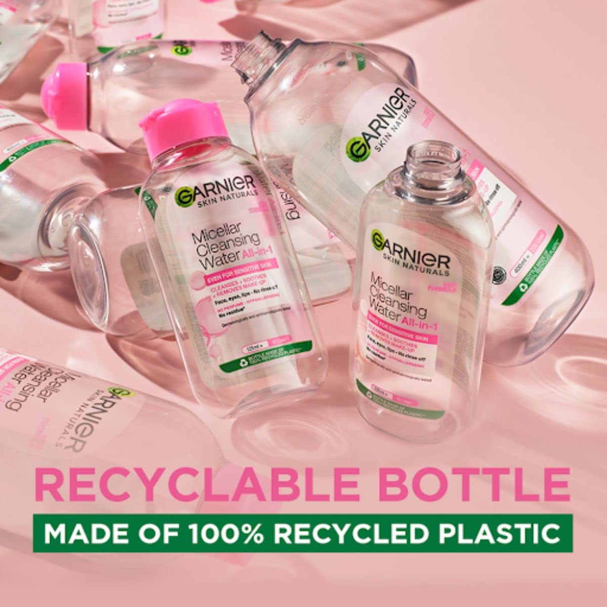 Garnier micellar 125ml on bathroom vanity in lifestyle setting for daily routine