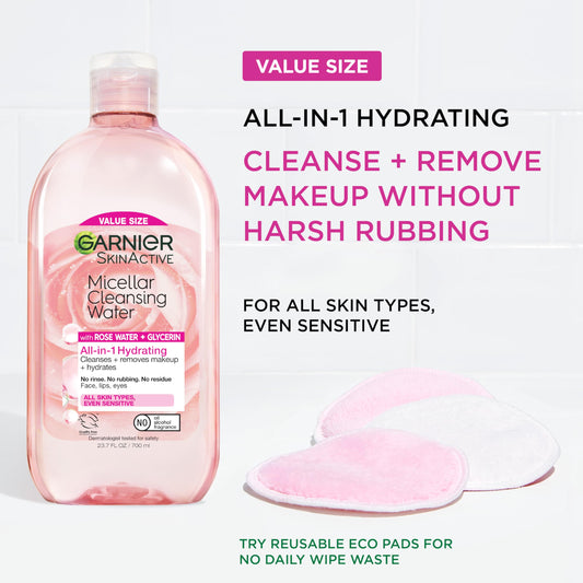 Garnier micellar close-up of rose water droplet on bottle — hydrating ingredient highlight