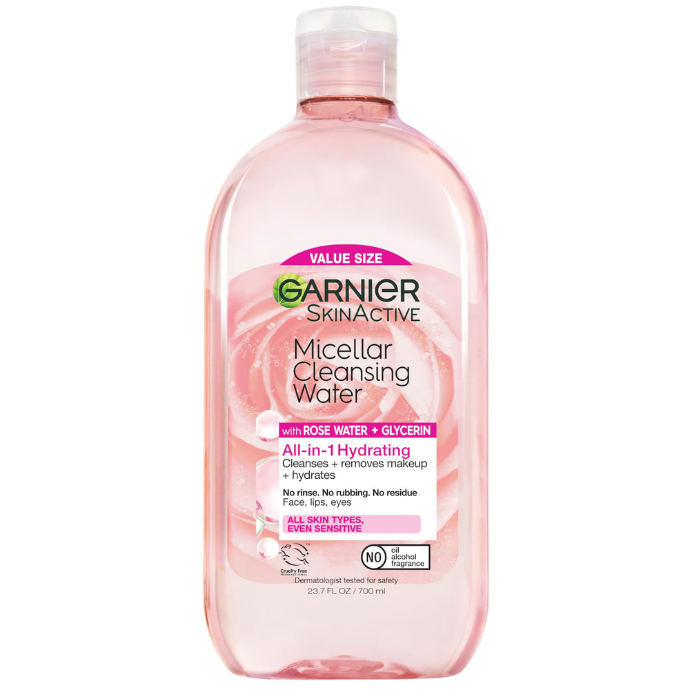 Garnier micellar front packaging showing label and 700mL bottle — clear gentle cleanser