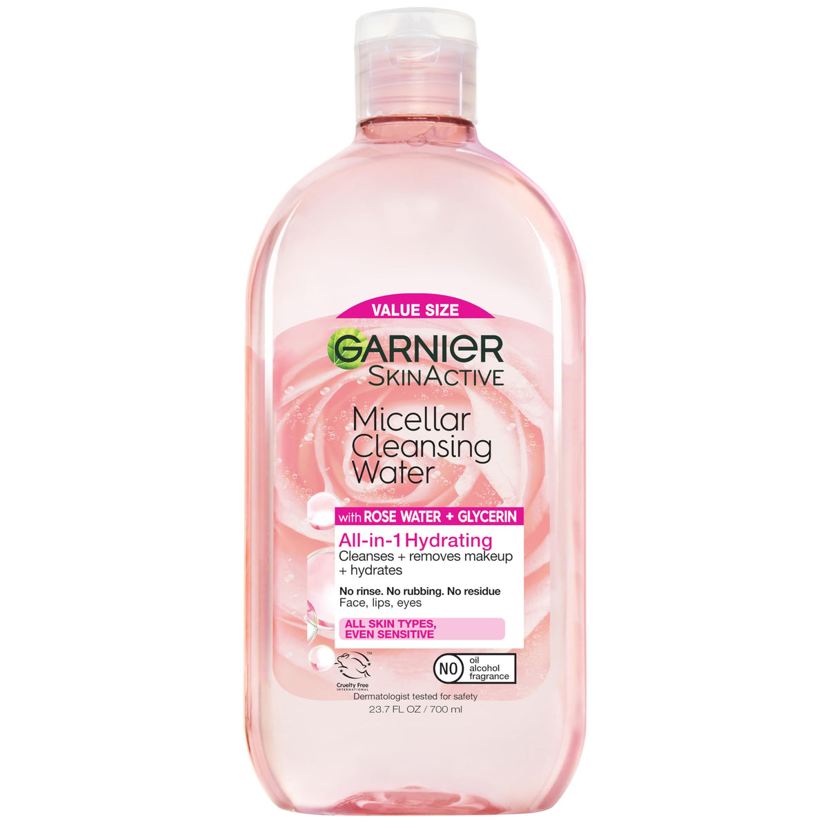 Garnier micellar front packaging showing label and 700mL bottle — clear gentle cleanser