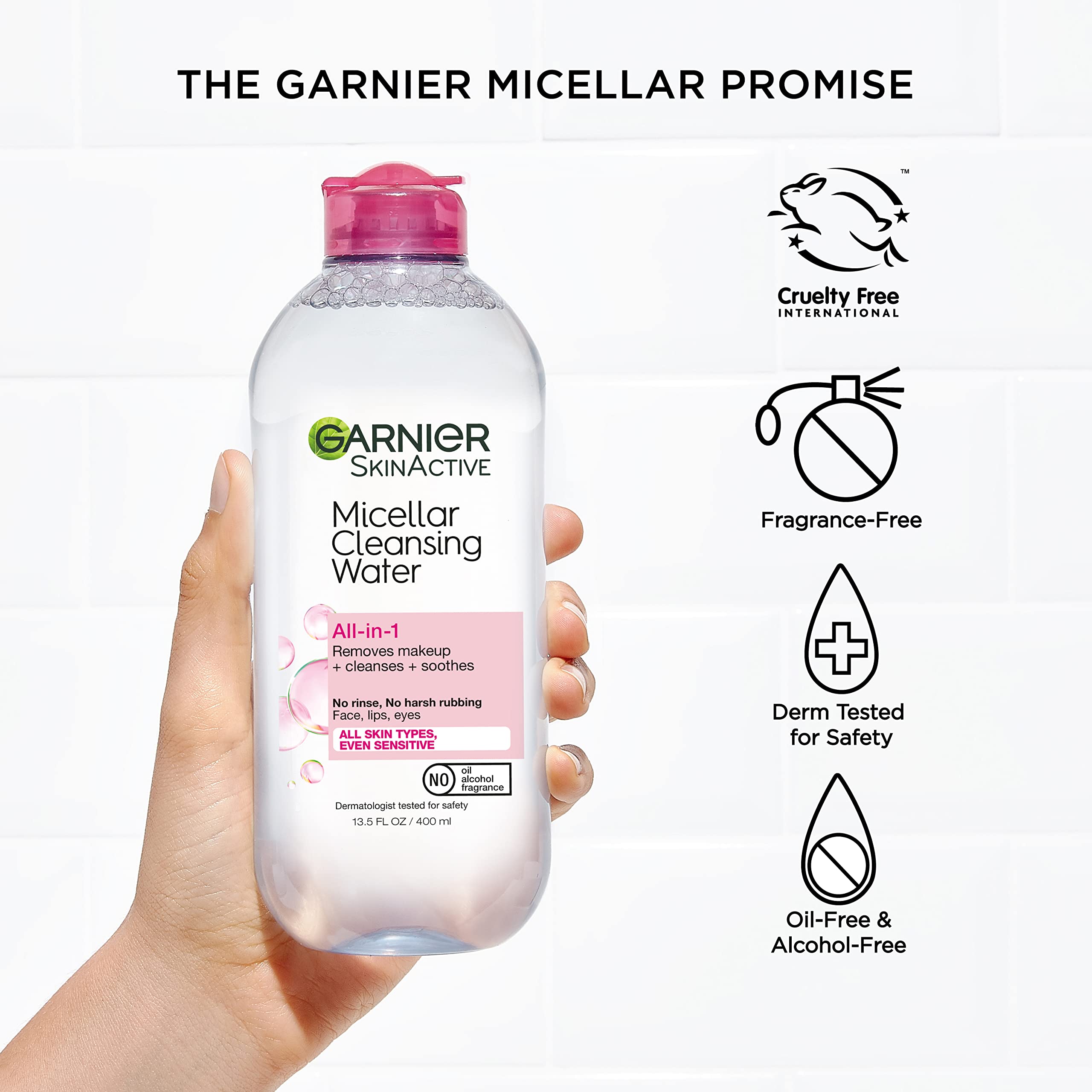 Garnier micellar lifestyle bathroom counter showing easy daily routine benefit