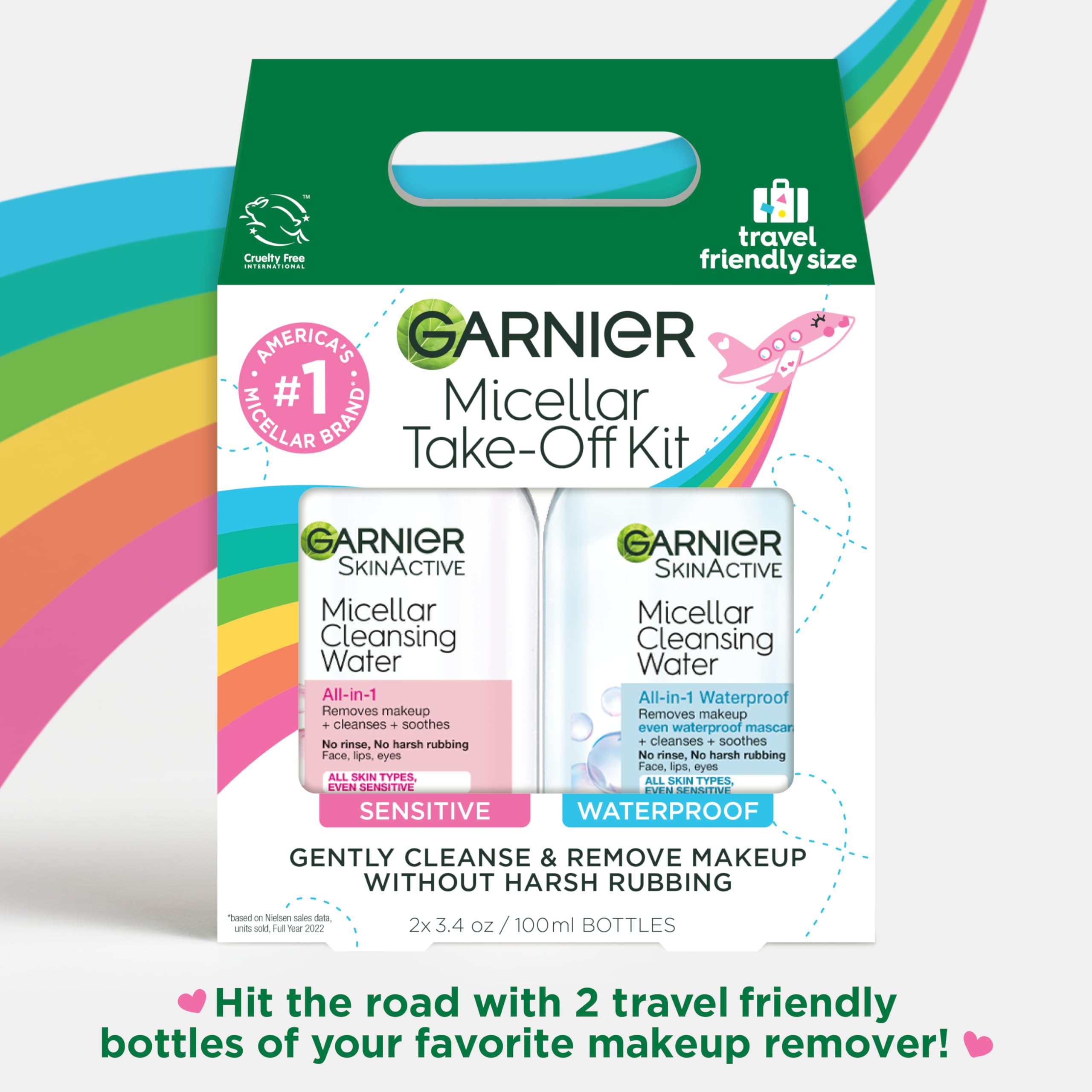 Garnier mini bottles beside a passport showing compact size