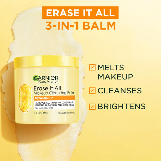 Garnier balm texture close-up melting into skin to dissolve heavy makeup effectively