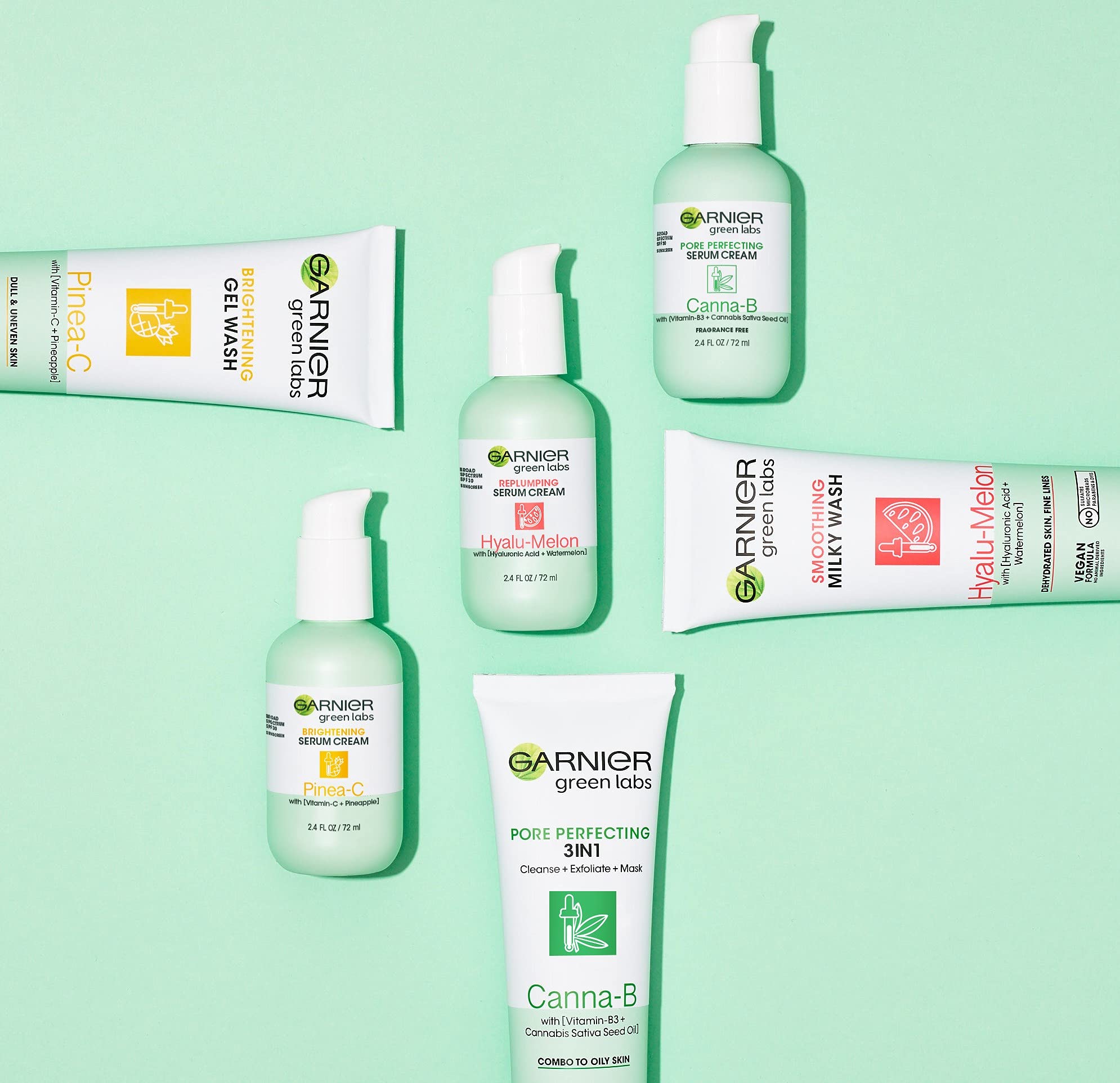 Garnier Pinea-C paired with serum cream to show coordinated brightening skincare routine benefit