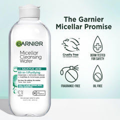 Garnier micellar water removing makeup on model to show effective, gentle cleansing