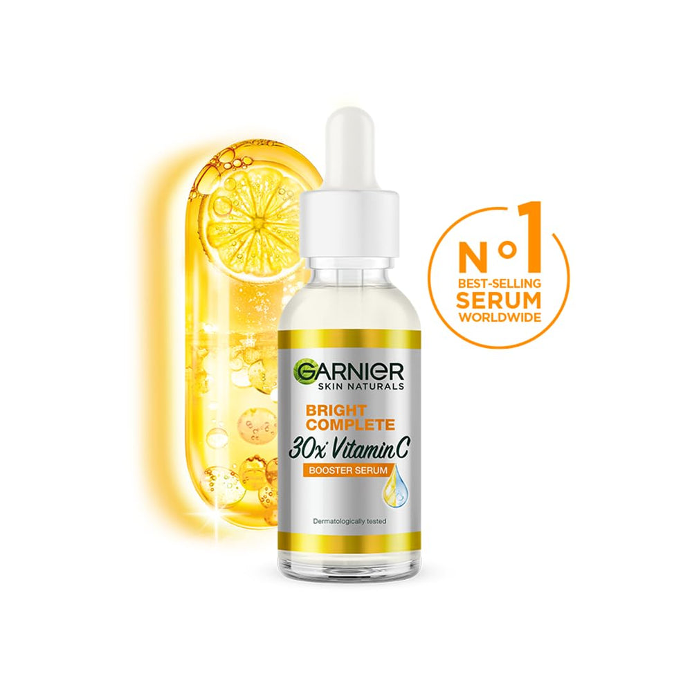 Garnier pump and 30ml bottle detail highlighting convenient dosing and portability