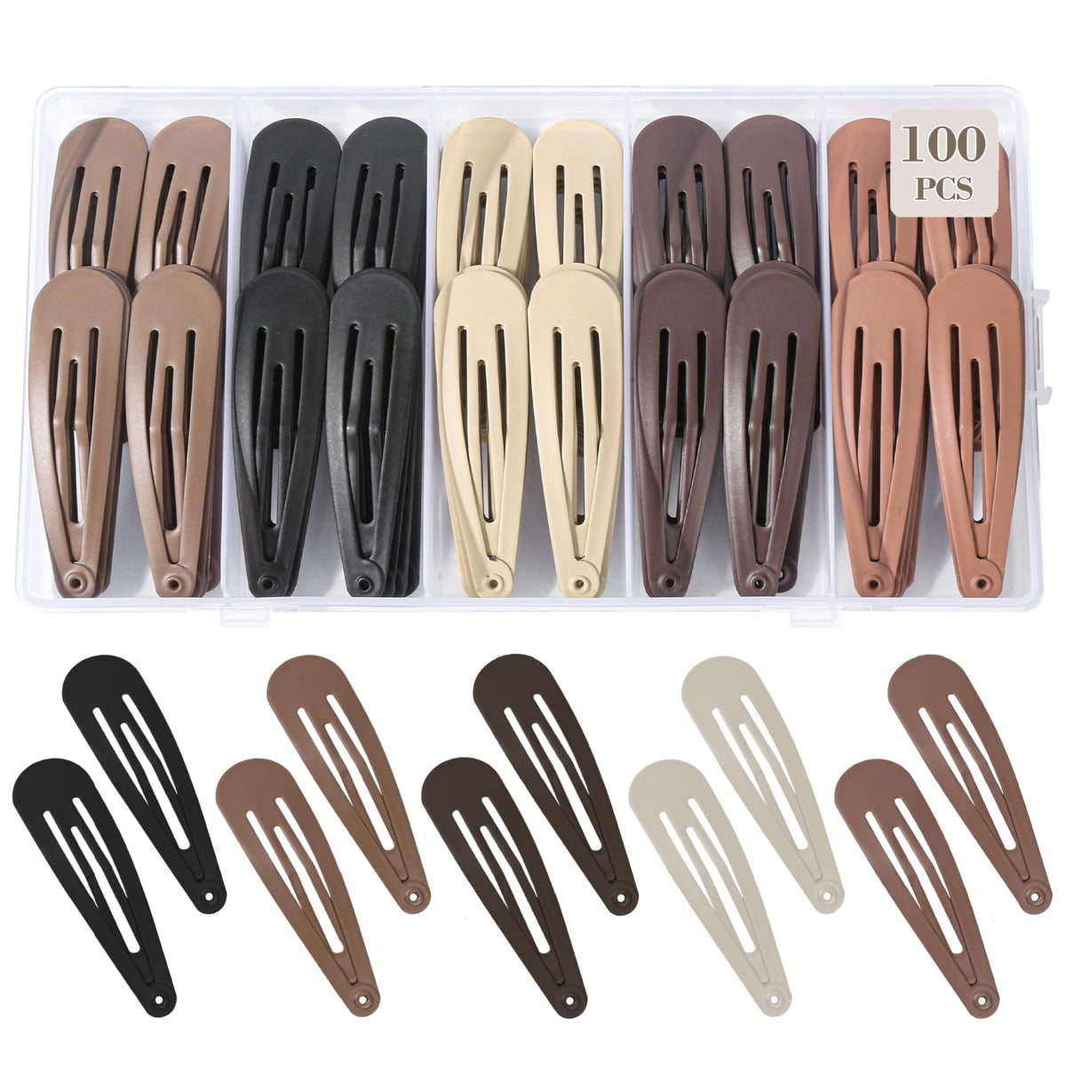 GBYMIUY front packaging showing 100 matte snap clips, organized and travel-ready