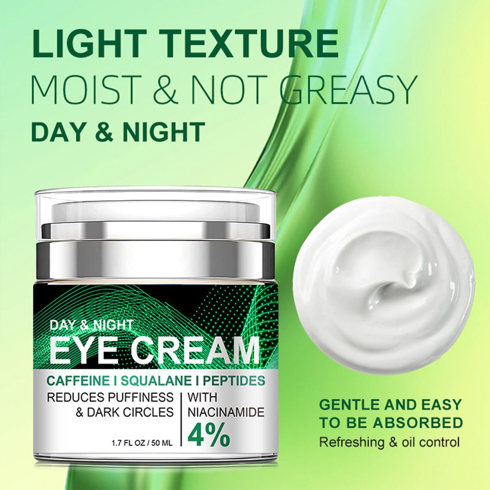 gcdat ingredients label showing niacinamide, caffeine, peptides and squalane benefits