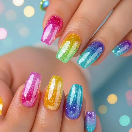 GCSQW front packaging showing 24 colorful ombré coffin nails for instant style